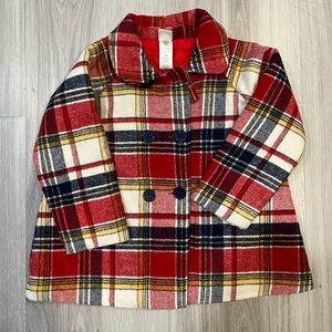 Little Me Red and Cream‎ Plaid Pea Coat